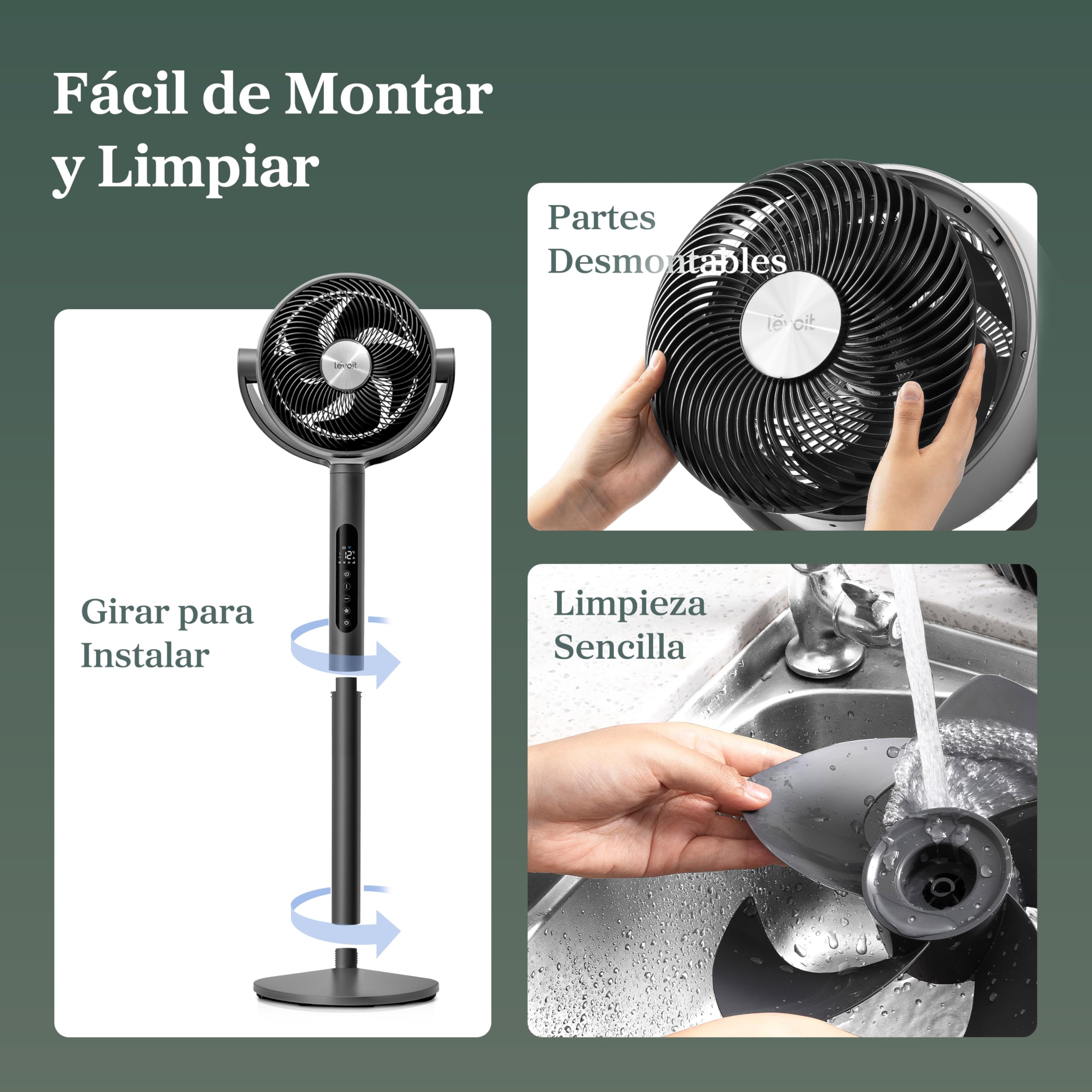 Levoit Ventilador de Pie, Inteligente, 12 Velocidades, 20dB, LPF-R432S