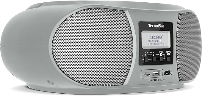 TechniSat DIGITRADIO 1990 - Boombox estéreo con Radio Dab+/FM y Reproductor de CD (transmisión de Audio Bluetooth, Conector para Auriculares, USB, Entrada AUX, función de Carga, Reloj, 2 x 1,5 W)