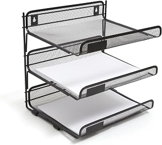 BLU MONACO Black Metal Mesh Letter Sorter | 3-Slot Mail Organizer for Desk, Office & Home | Vertical File & Envelope Holder with Non-Slip Base | Space-Saving De