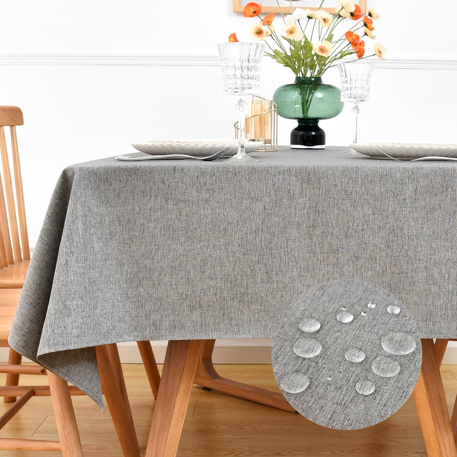 NEWISHER Farmhouse Water Resistant Rectangle Tablecloth 138x275 cm (54x108 inch), Faux Linen Table Cloth Wipe Clean, Washable Table Cover for Kitchen Dining, Party, Banquet Indoor Outdoor (Grey) — image 1