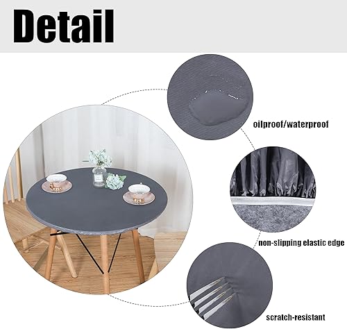 Miniatura 67 de LUSHVIDA - Mantel ajustable de vinilo para mesa redonda, impermeable y con borde elástico, mantel de plástico