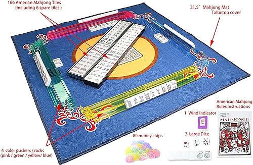Miniatura 2 de Birsppy We Pay Your Sales - Funda de mesa libre de impuestos + bolsa negra de 166 azulejos con juego de mahjong americano con costuras azules