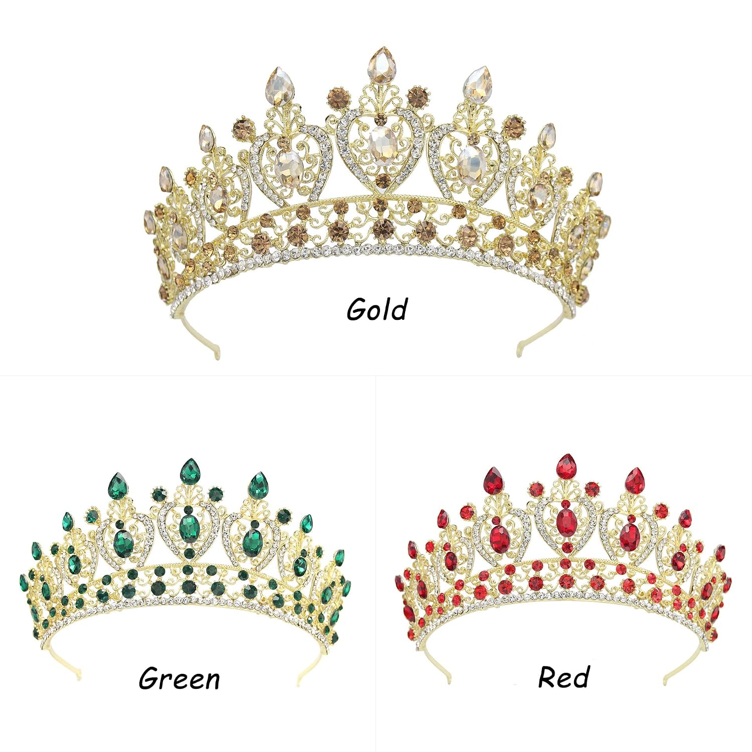 Queen Crown for Bride, Green Crystal Royal Wedding Rhinestone Headband, Baroque Golden Tiaras for Women and Girls, Cosplay Party Birthday Halloween Prom Hair Accessories Gifts(Golden)