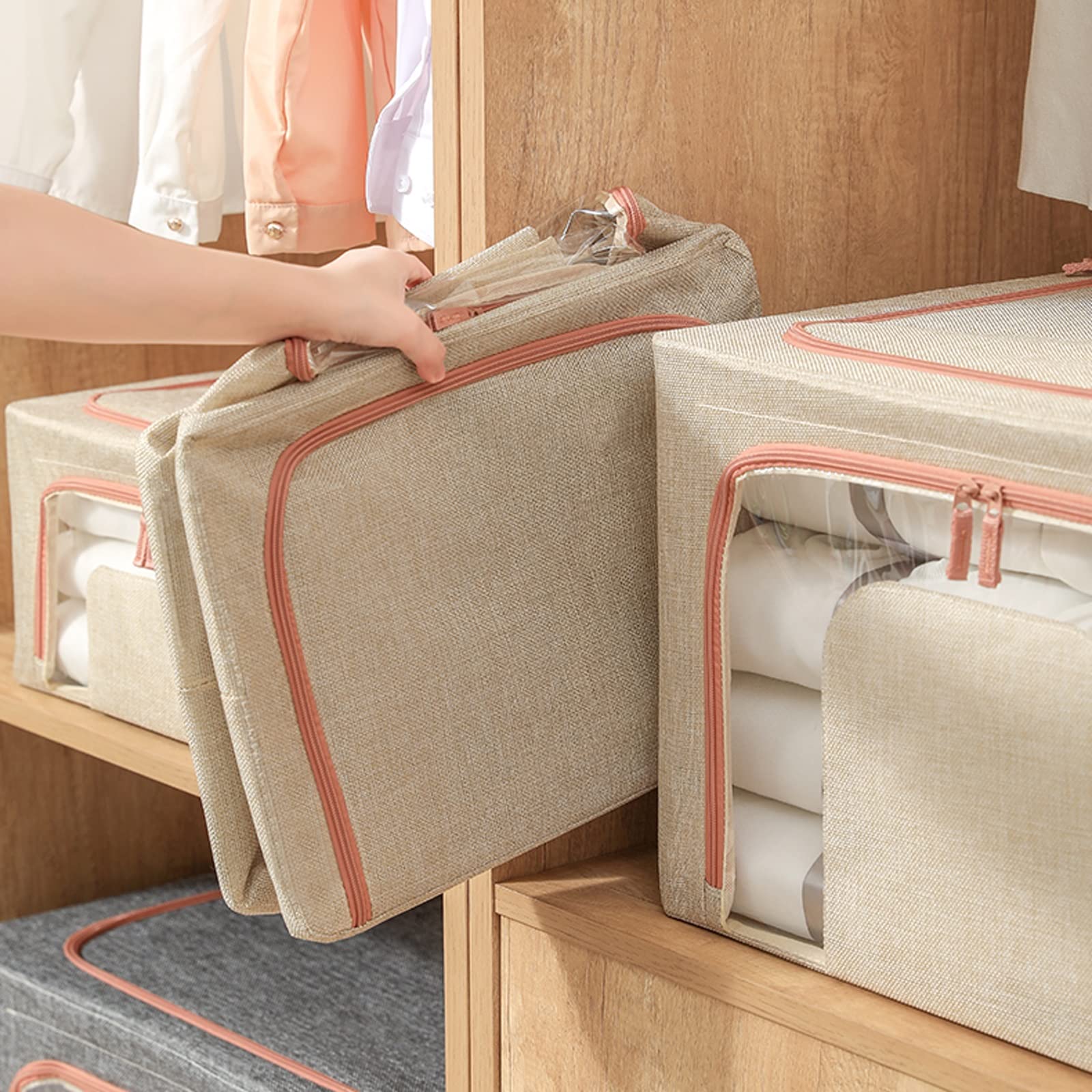 Khaki Borsa portaoggetti sotto il letto con finestra trasparente, maniglia rinforzata e cerniera robusta - Spazioso organizer per vestiti (24 litri)