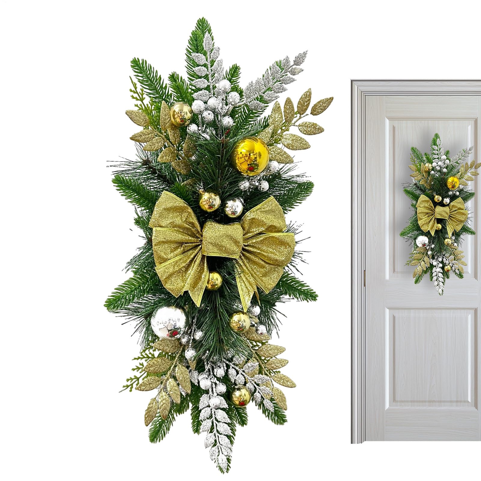 Guirlande de Noël lumineuse avec nœud pour décoration de porte et intérieur 2m