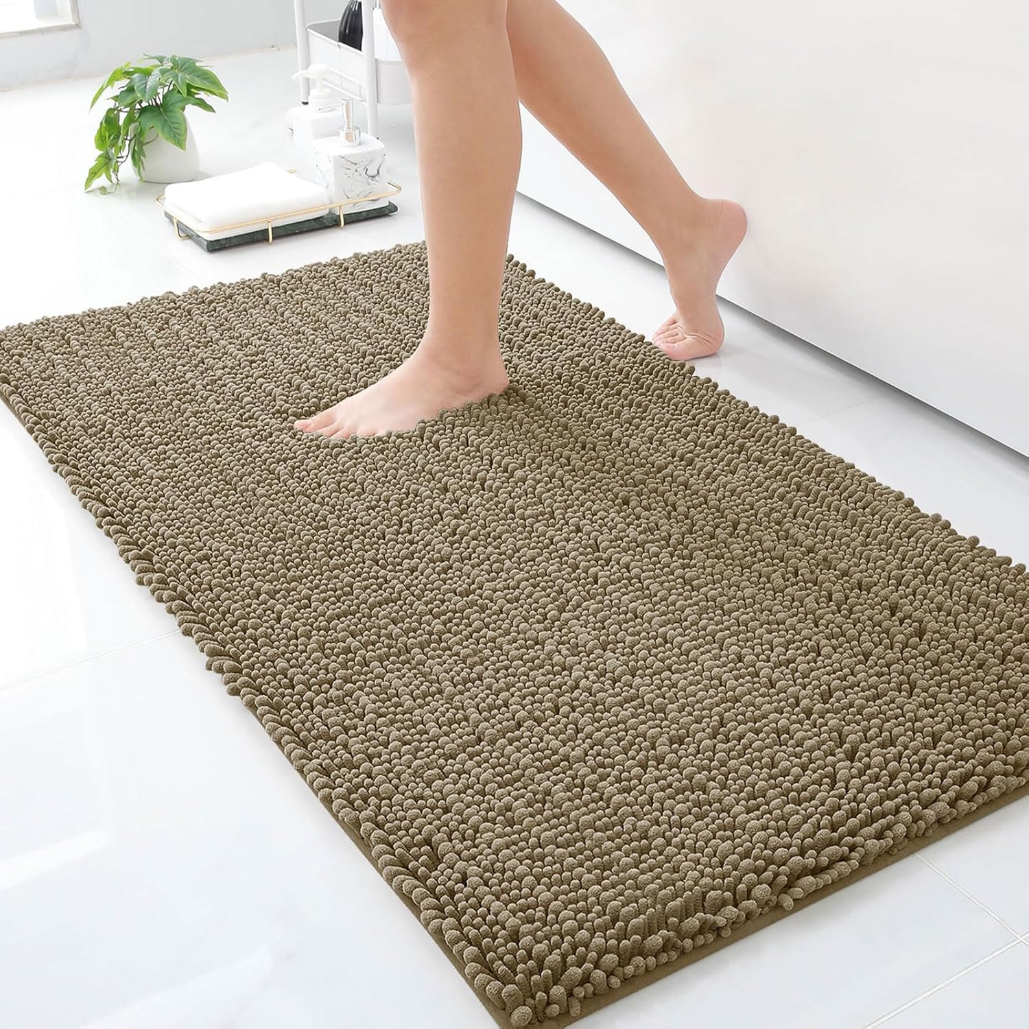 Arotive Luxury Chenille Bathroom Rug Mat, Extra Soft Thick Absorbent Shaggy Bath Rugs, Non-Slip Machine Wash Dry, Plush Bath Mats for Bathroom, Shower and Tub, 2'6"x4'2" (30"x50"), Camel 2'6" x 4'2" (Rectangular) Camel