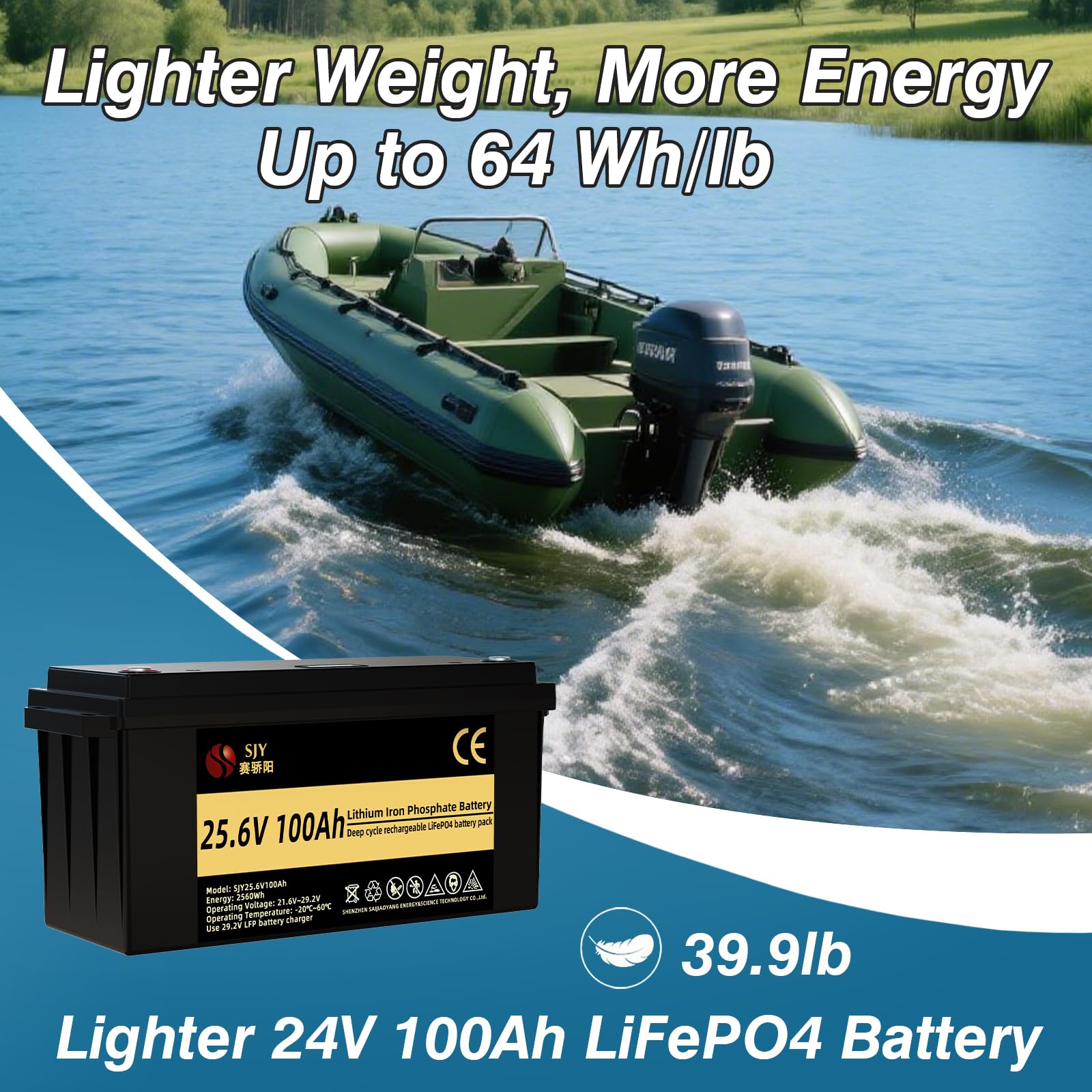 24V 100Ah LifePO4, Klasa A Akumulator Litowy z 100A BMS 10000 Głęboki Cykl Bateria LiFePO4 z LCD Idealny do Przyczepy Turystycznej, Off-Grid, RV, Systemu Solarnego, Łódźi, Kampera
