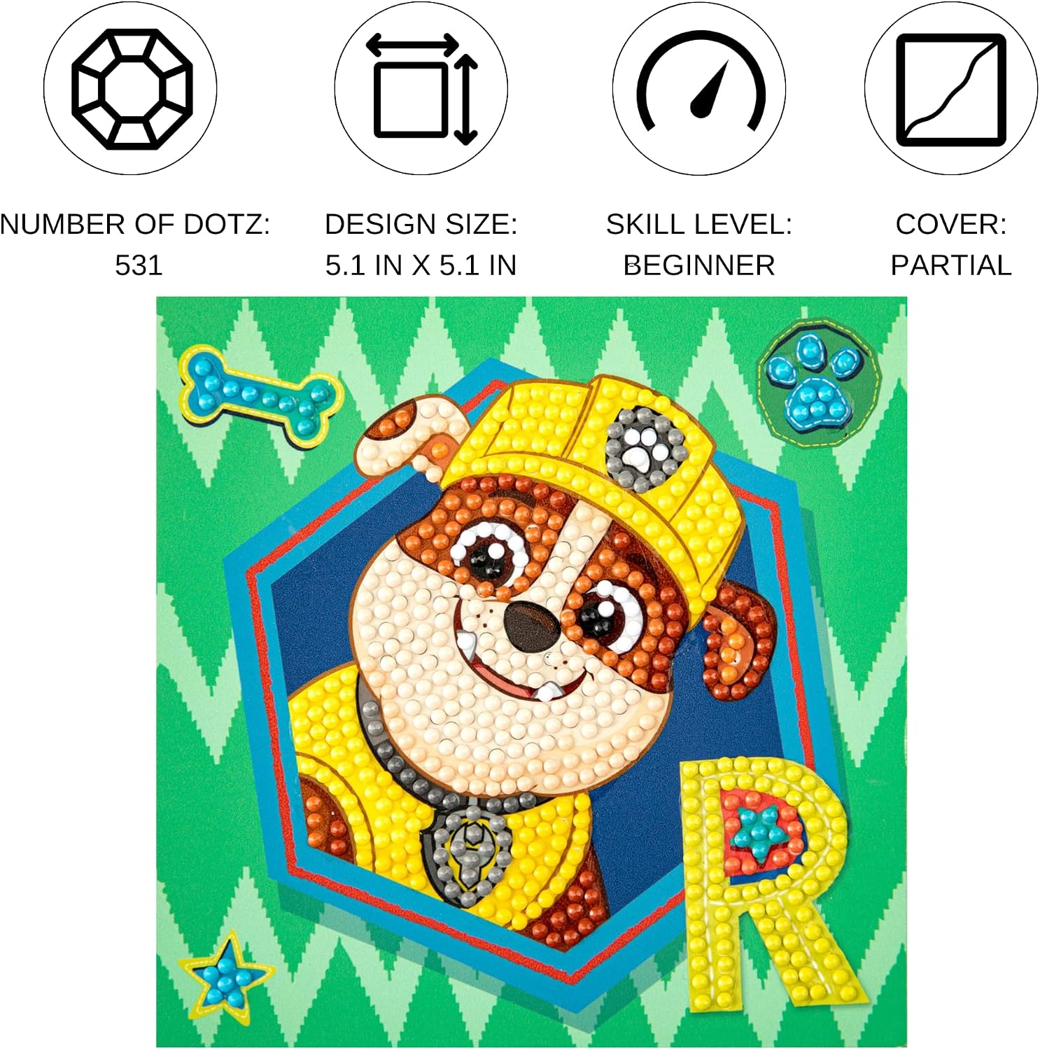 DIAMOND DOTZ Rubble Paw Patrol Diamond Painting Kits for Kids - Diamond Art Kits a Relaxing Creative Craft Kit with Dotz Gems 5.1"x5.1"
