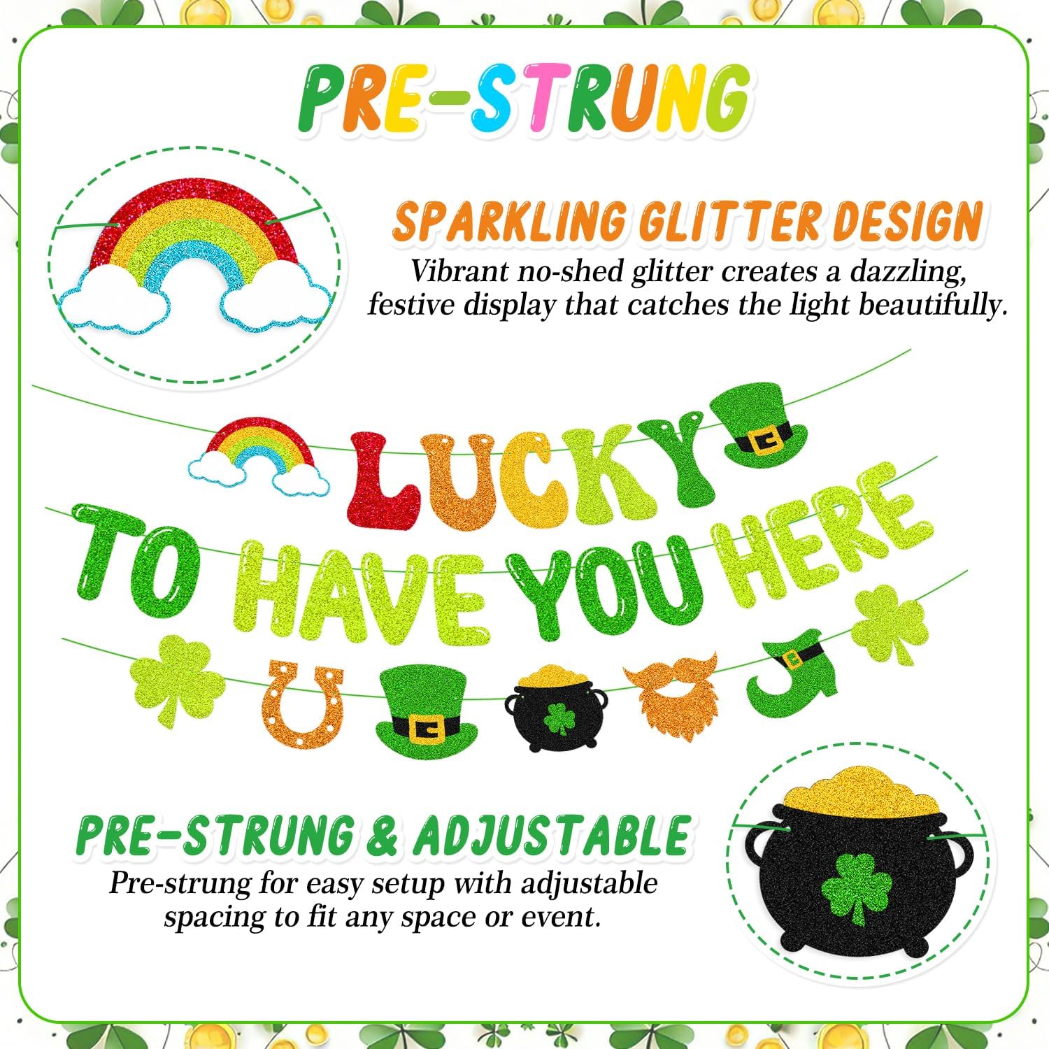 Lucky to Have You Here Banner St. Patrick’s Day Party Decorations for Irish School Classroom Home Celebration Shamrocks Lucky Saint Patrick’s Party Supplies