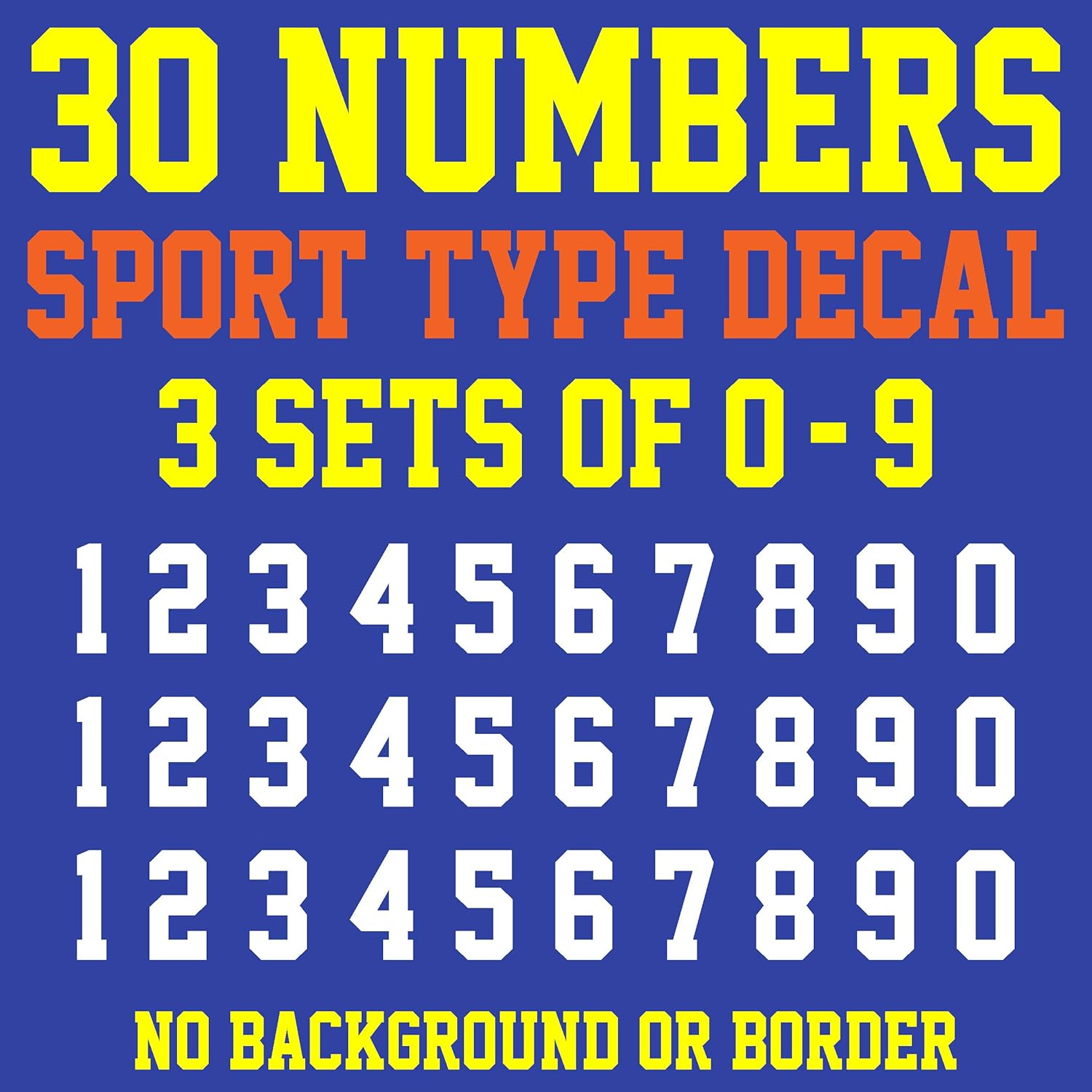 0-9 Numbers Sport Type Vinyl Sticker Decal, Tool Box Locker Mailbox, 3 Sets of 10 Numbers Labels Bins Racks Name Boat Car Helmet Door(Size: 0.5" Tall to 5" Tall)