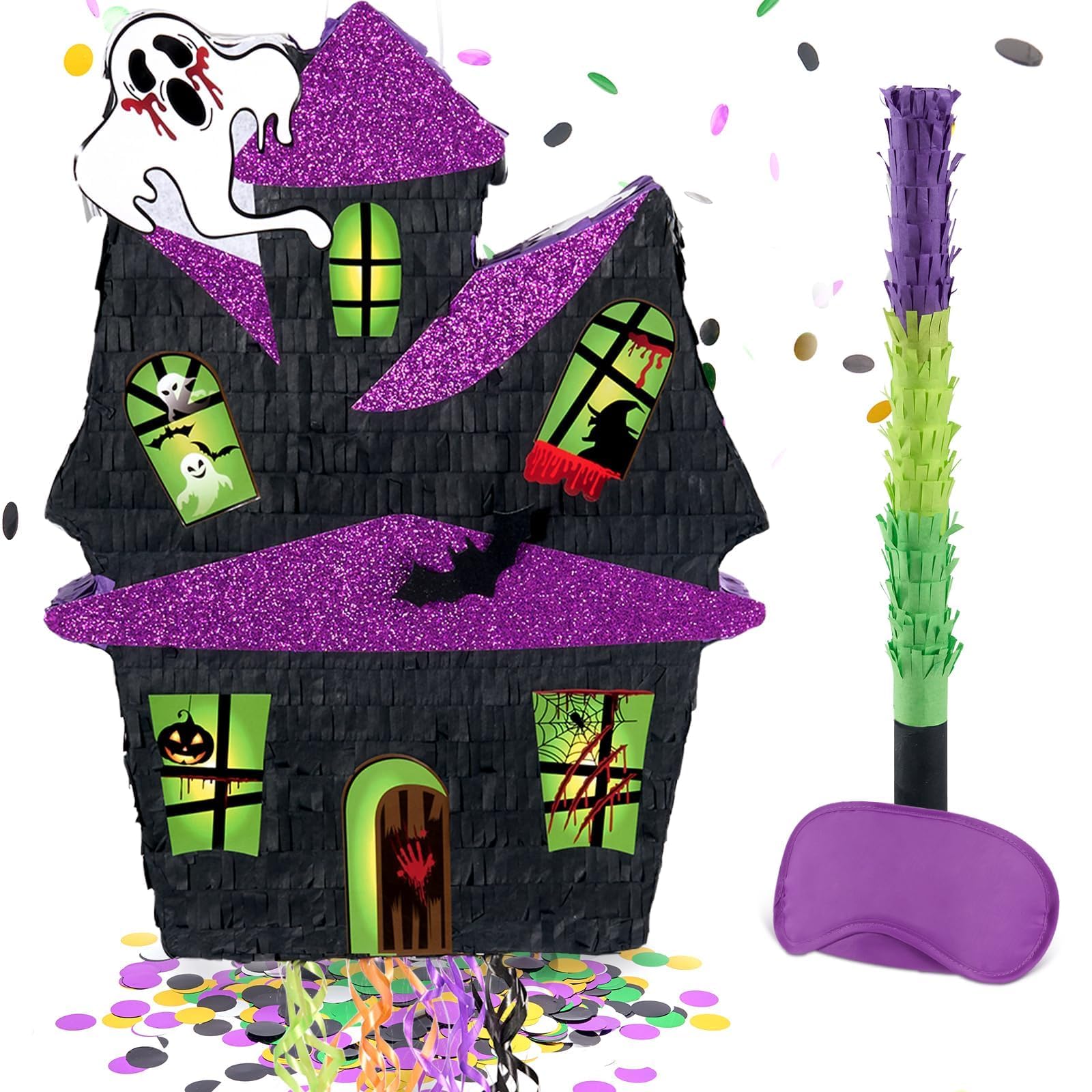 WERNNSAI Haunted House Pinata - Halloween Party Decorations Kids Halloween Pinata with Blindfold Stick for Spooky Party Supplies Trick or Treat Game Scary October Decorations Fits Candy Favors — image 1