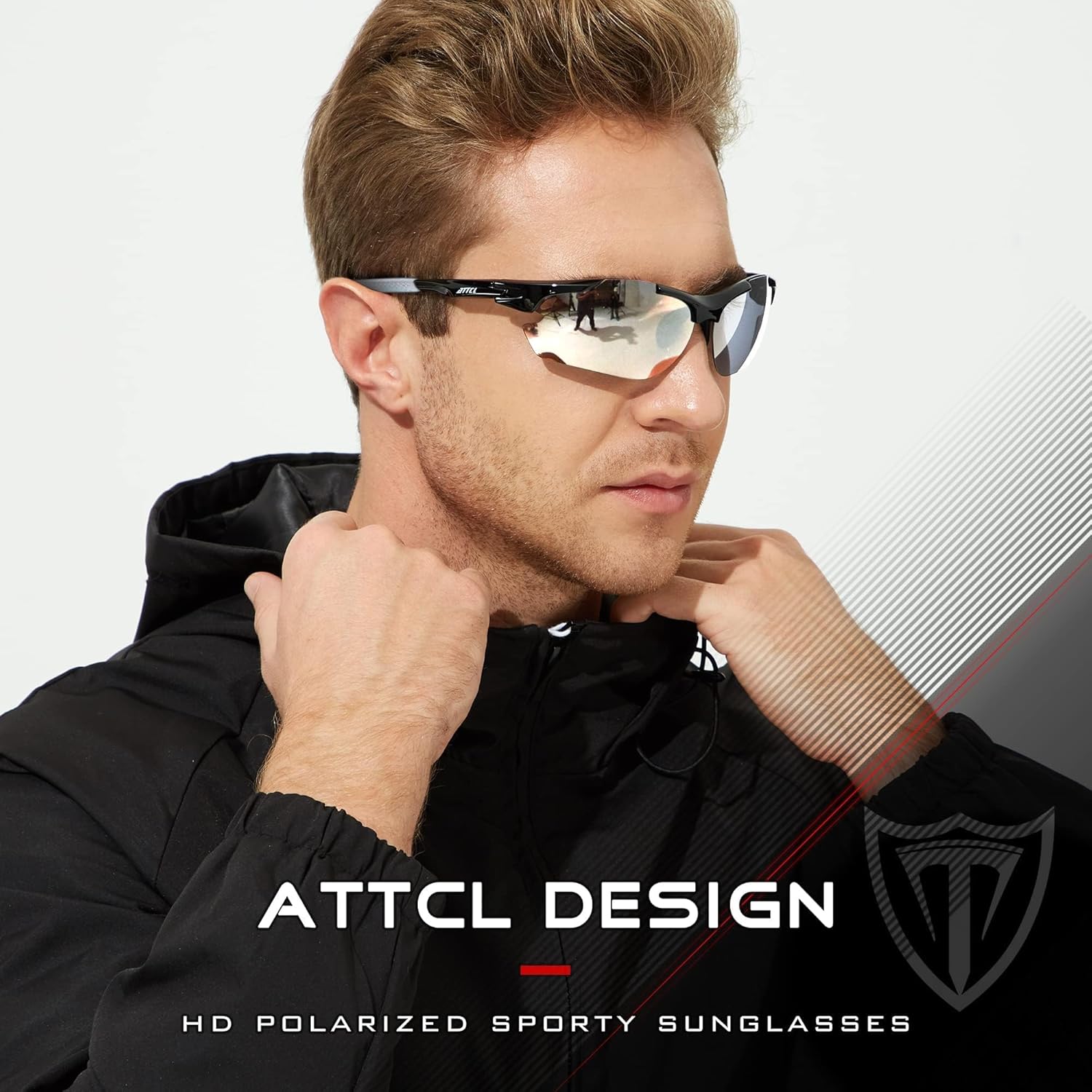 ATTCL 22g Polarized Sunglasses Men Sports: Secure Fit Wrap Around TR90 Frame Ultra-Light UV Protection for Running Fishing