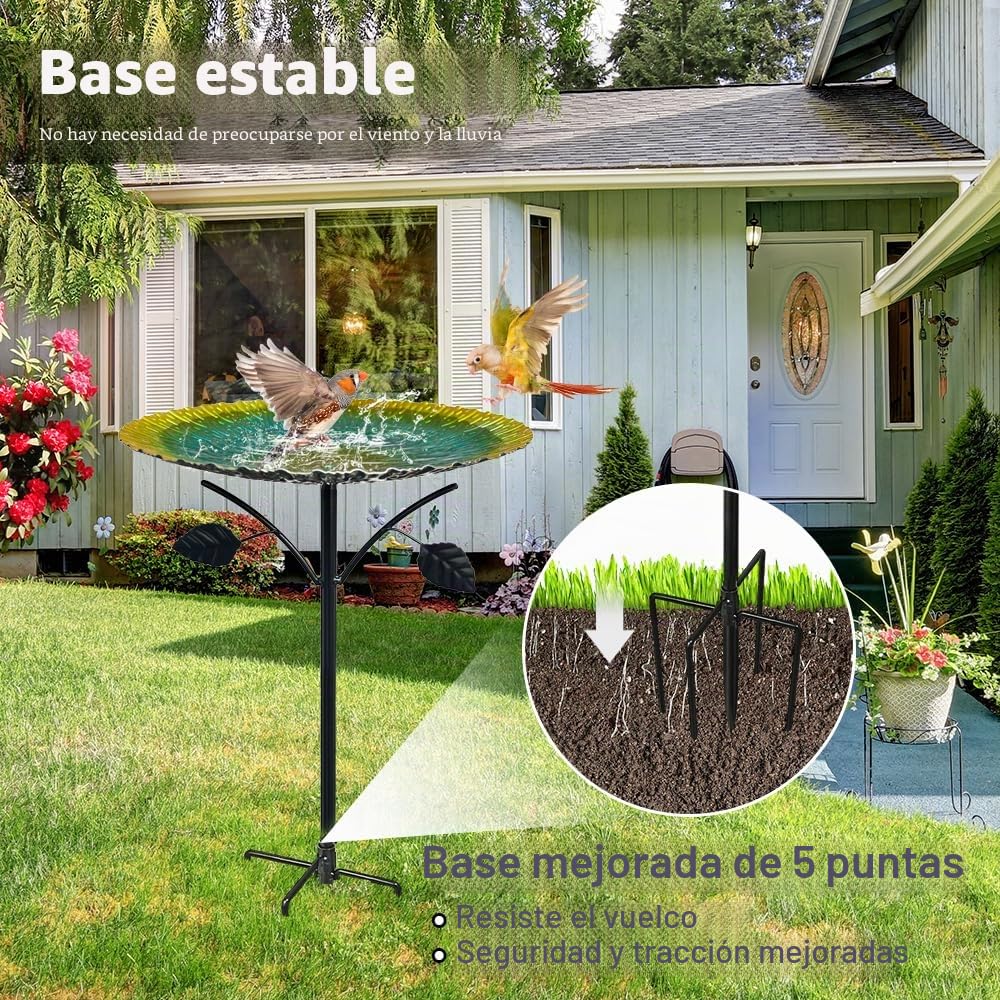 Bebedero para pájaros de pie, para Exterior, jardín, 85 cm, Grande, Resistente a Las heladas, Resistente al Invierno, con Base Estable de 5 Dientes, Metal Vintage, Bebedero para pájaros para jardín