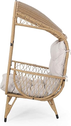 Vista 5 de GDFStudio Joanna - Silla de mimbre para exteriores con cojín, color marrón claro y beige