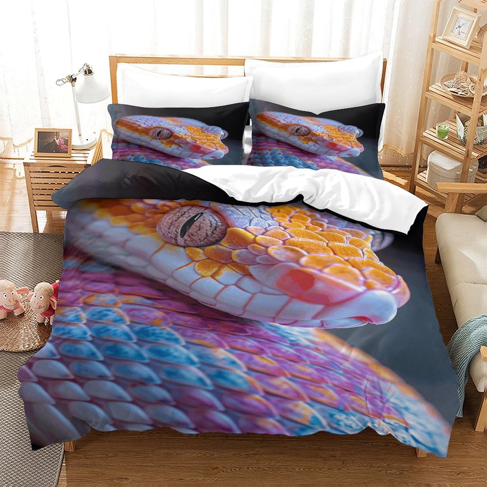 P1S9U7W5Y 3D Printed Realistic Snake Pattern Duvet Cover Set 3pcs Microfiber Snake Skin Bedding Set King（220x240cm）