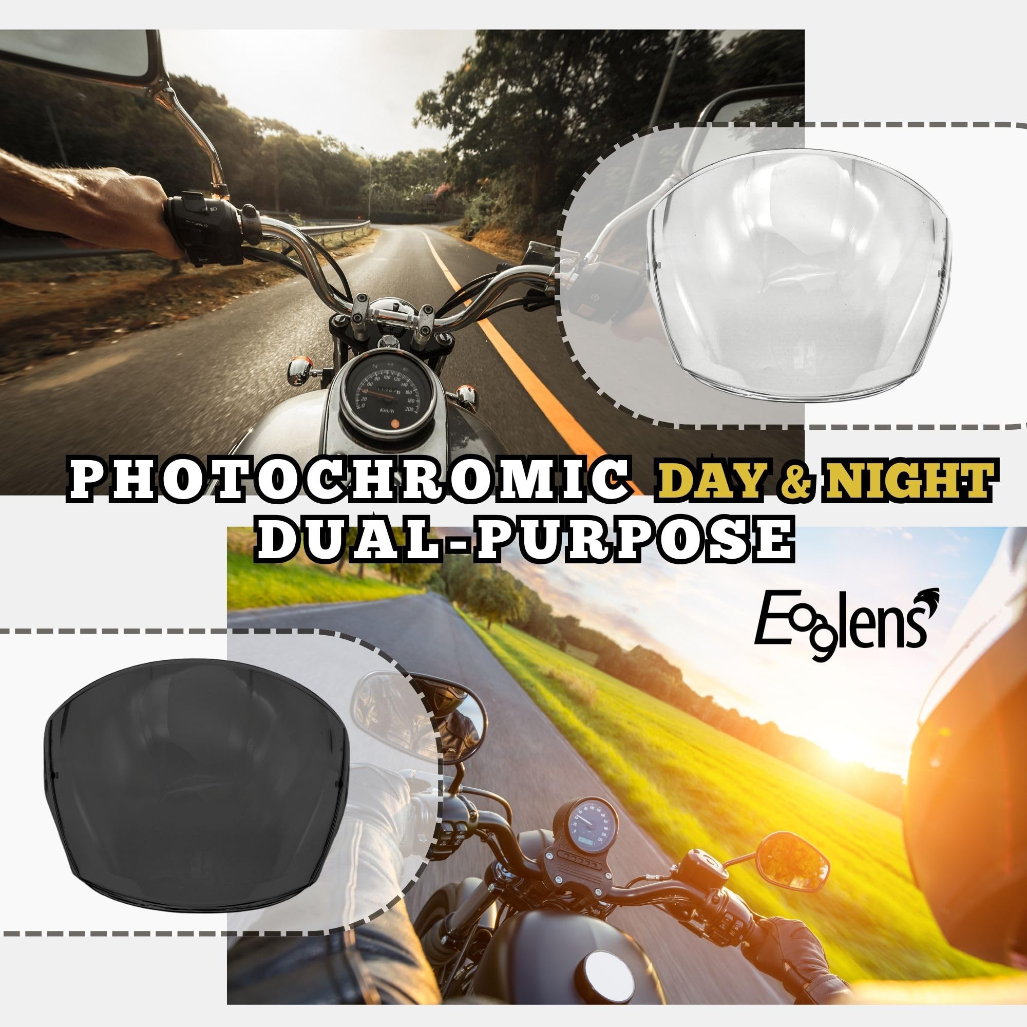 Eaglens.54 Motorcycle Open Face Helmet Shield replacement visor lens - Shoei Photochromic J-Cruise 1 J-Cruise 2 CJ-2 SP J-Force4 Clear to gray