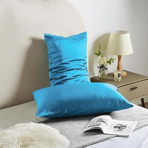 Miniatura 167 de Funda de almohada de seda para cabello y piel, de seda de morera, suave, transpirable, lisa de ambos lados, de seda natural, con cremallera, 1 Azul