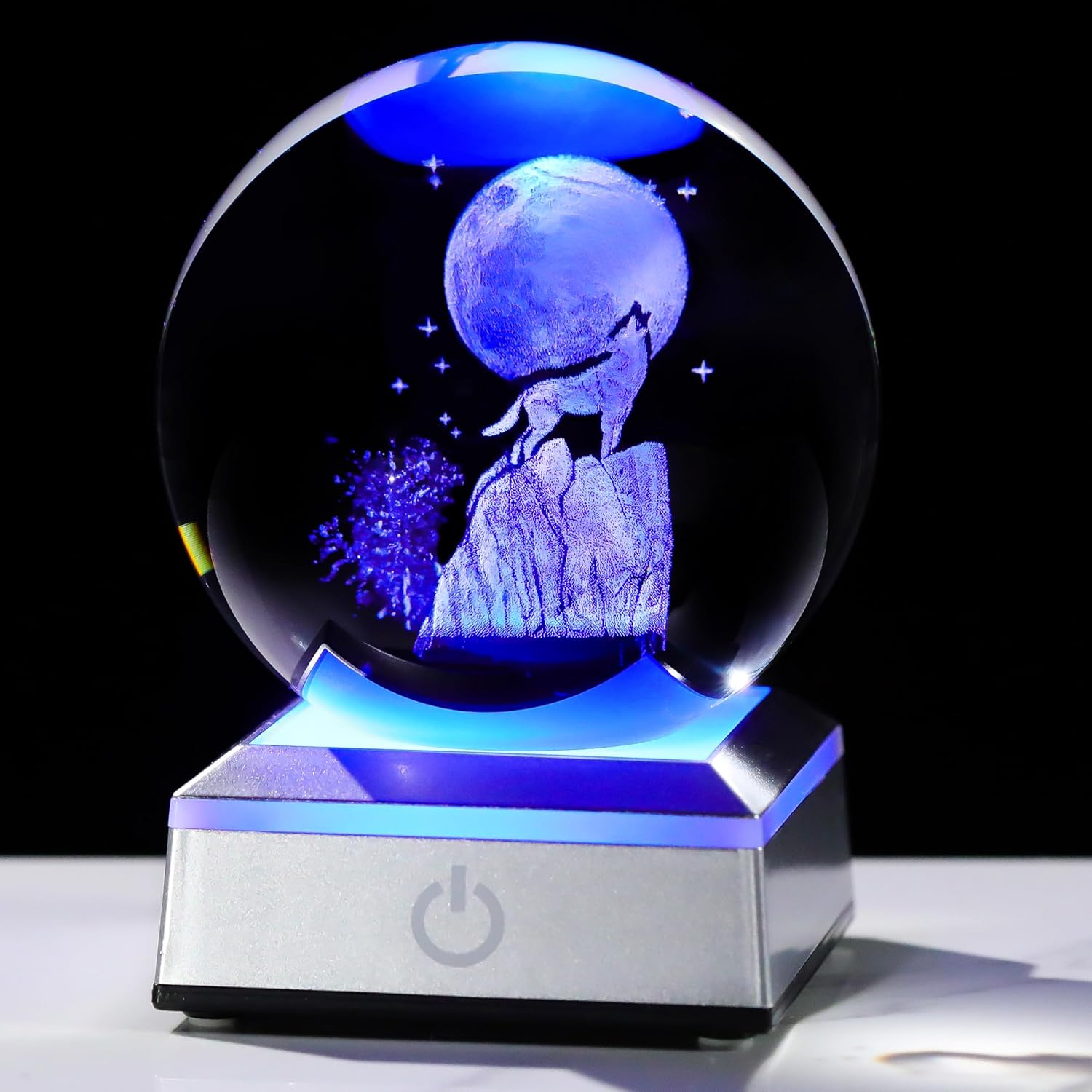 3D Crystal Ball Wolf Gifts for Man Women with Colorful LED Base - Wolf Figurines Gifts for Wolf Lovers on Birthday Christmas Glass Wolf Decor for Home Collection Paperweight Statues Stuff Night Light