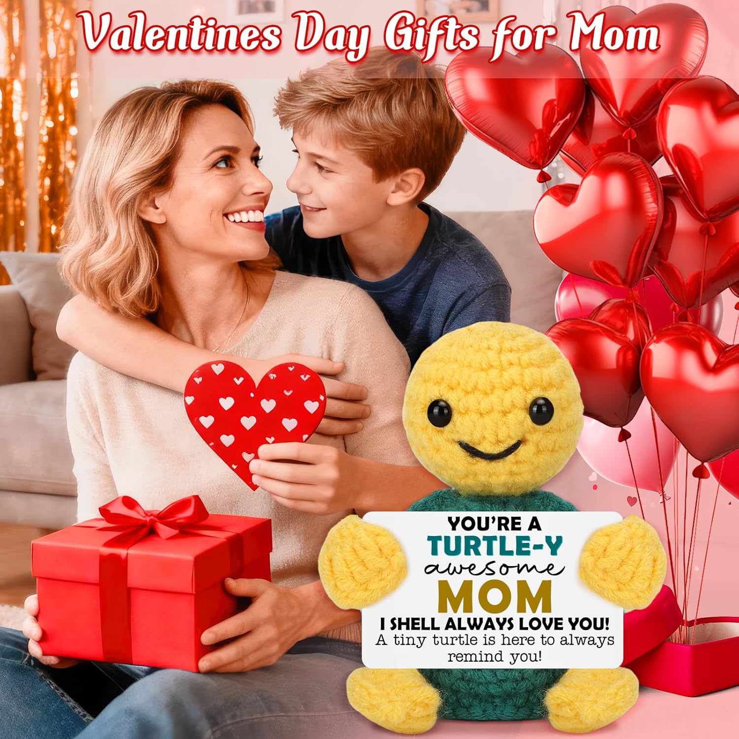 Funny Turtle Mom Gifts from Daughter Son, Birthday Easter Basket Mothers Day for Mom, I Love You Moms Mother in Law Mama Bonus Step Present, Small Cute Handmade Emotional Crochet Desk Decor - Image 2