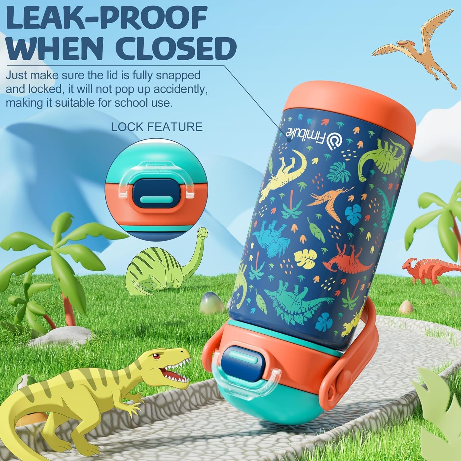 Fimibuke Kids Insulated Water Bottle with Straw Lid & Handle - 14oz BPA FREE 18/8 Stainless Steel Metal Tumbler Leak Proof Double Wall Vacuum Kids Cup Toddler Water Bottle for School Boys Girls - Image 6