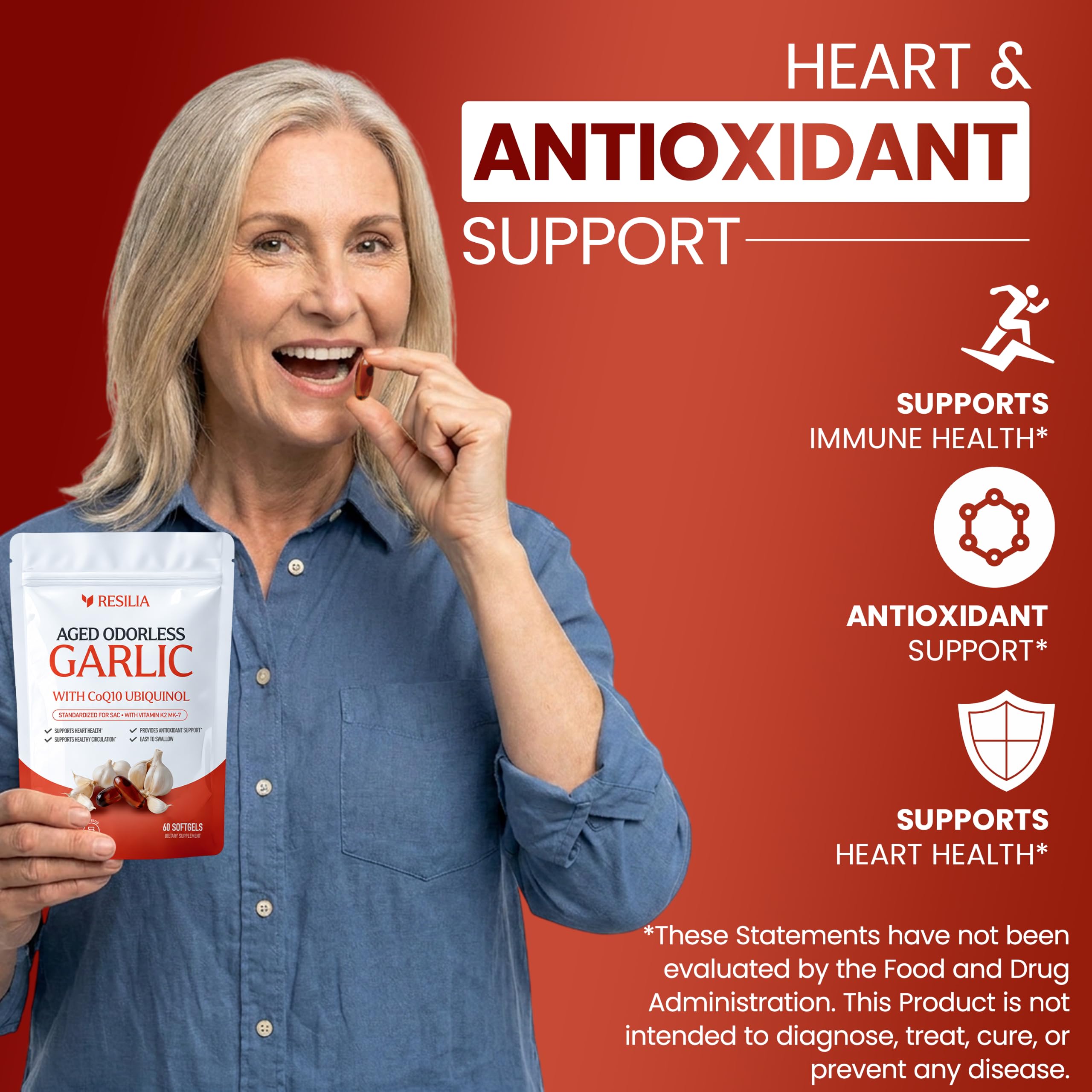Resilia Odorless Aged Garlic Softgels (180 Count) | 600mg Aged Garlic Per Serving | with CoQ10 Ubiquinol & Vitamin K2 (MK-7) | Dietary Supplement — Amazon image 5