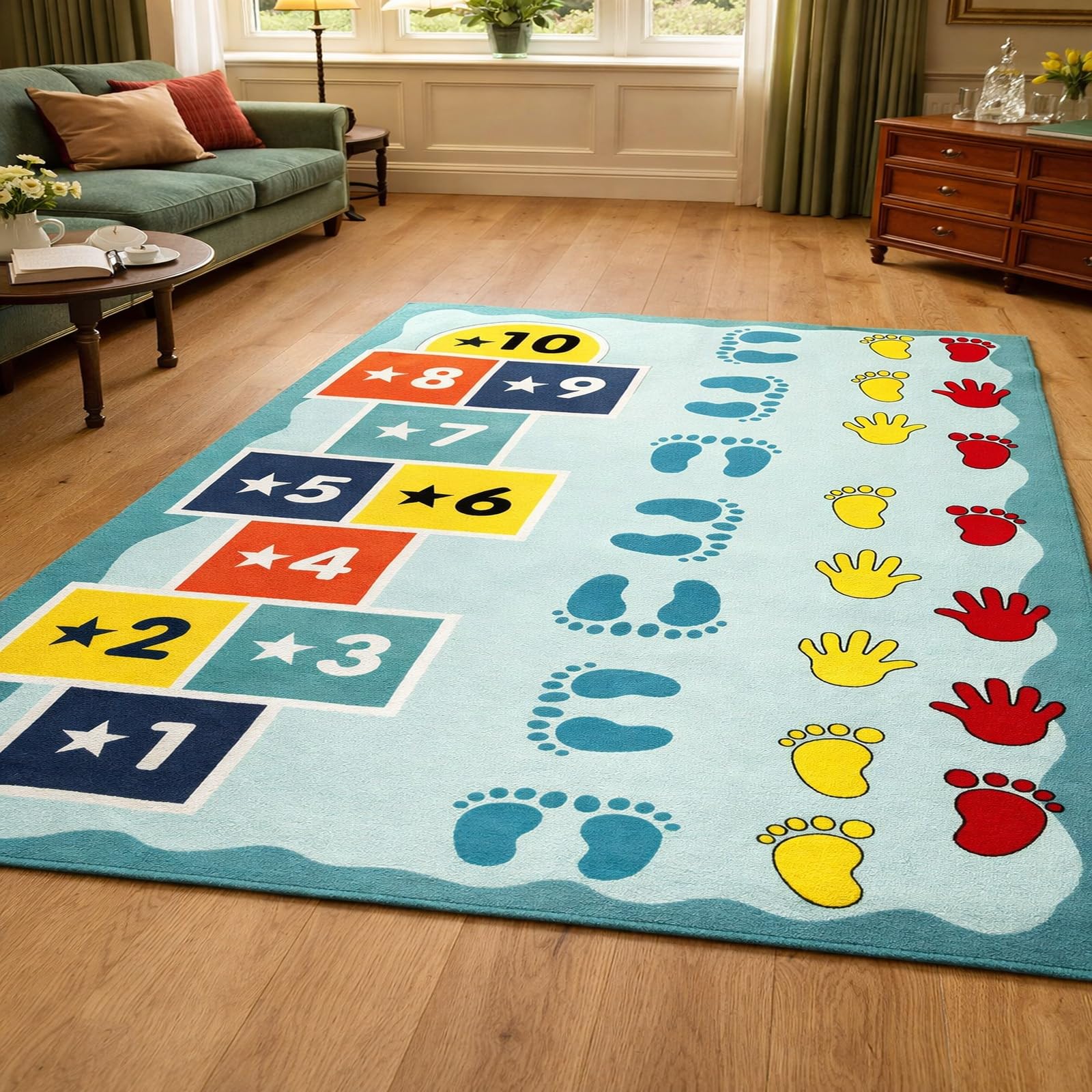 Alfombra azul geométrica Rururug de 160x280 cm lavable para el salón 1