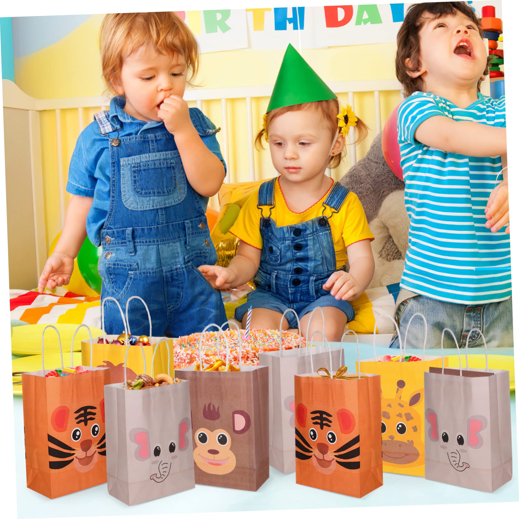 Dschungel Partytüten 24 Stück aus Kraftpapier mit Griffen Halloween Party
