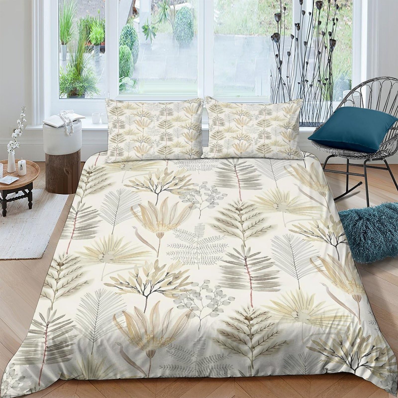 3D Printed Botanical Quilt Cover, Microfiber Duvet Cover Hidden Zipper for
