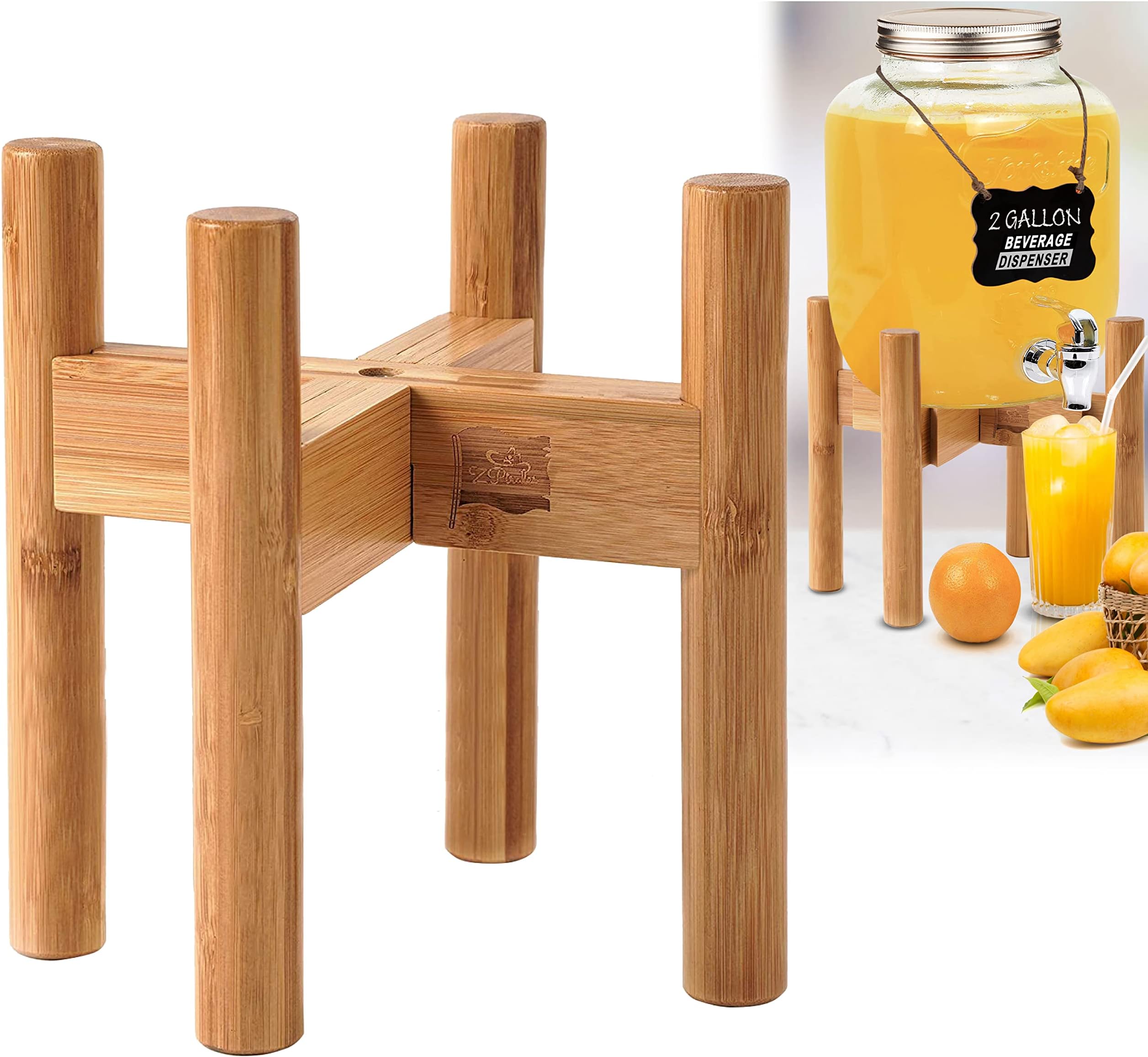ZPirates Drink Dispenser Stand - Adjustable Bamboo Holder Riser for Compatible Water, Lemonade, Juice & Beverage Dispensers, Mason Jar & Spigot Jugs - Foldable Stand for 7-10 Inch Dispensers