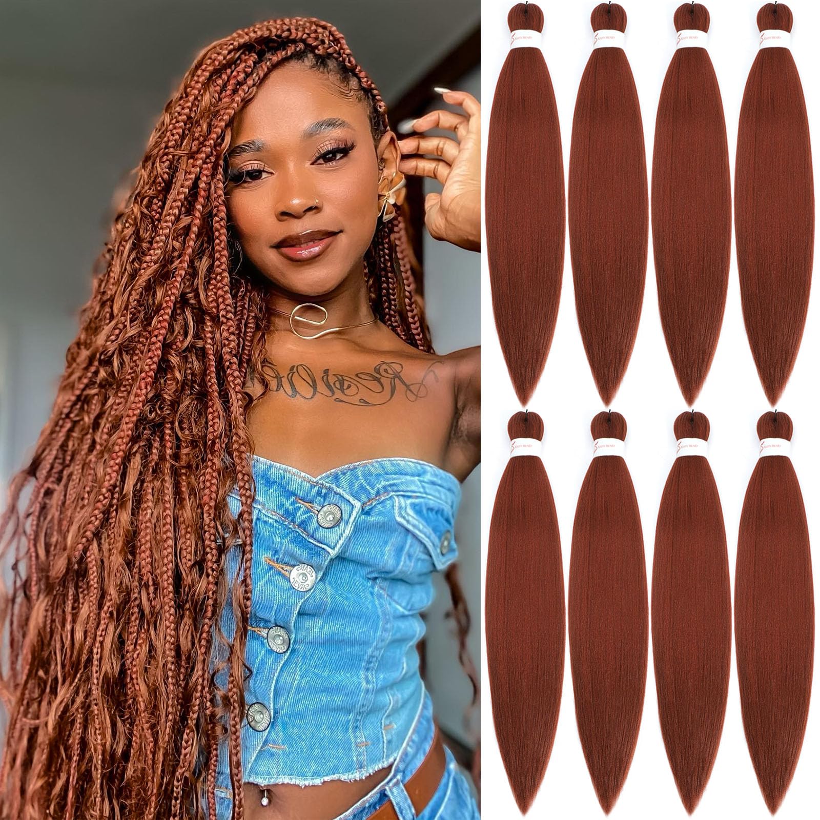 Pofworld Braiding Hair Pre Stretched Braiding Hair 20 Inch 8 Pack Copper Red Prestretched Braiding Hair For Box Braids Crochet Hair Professional Soft