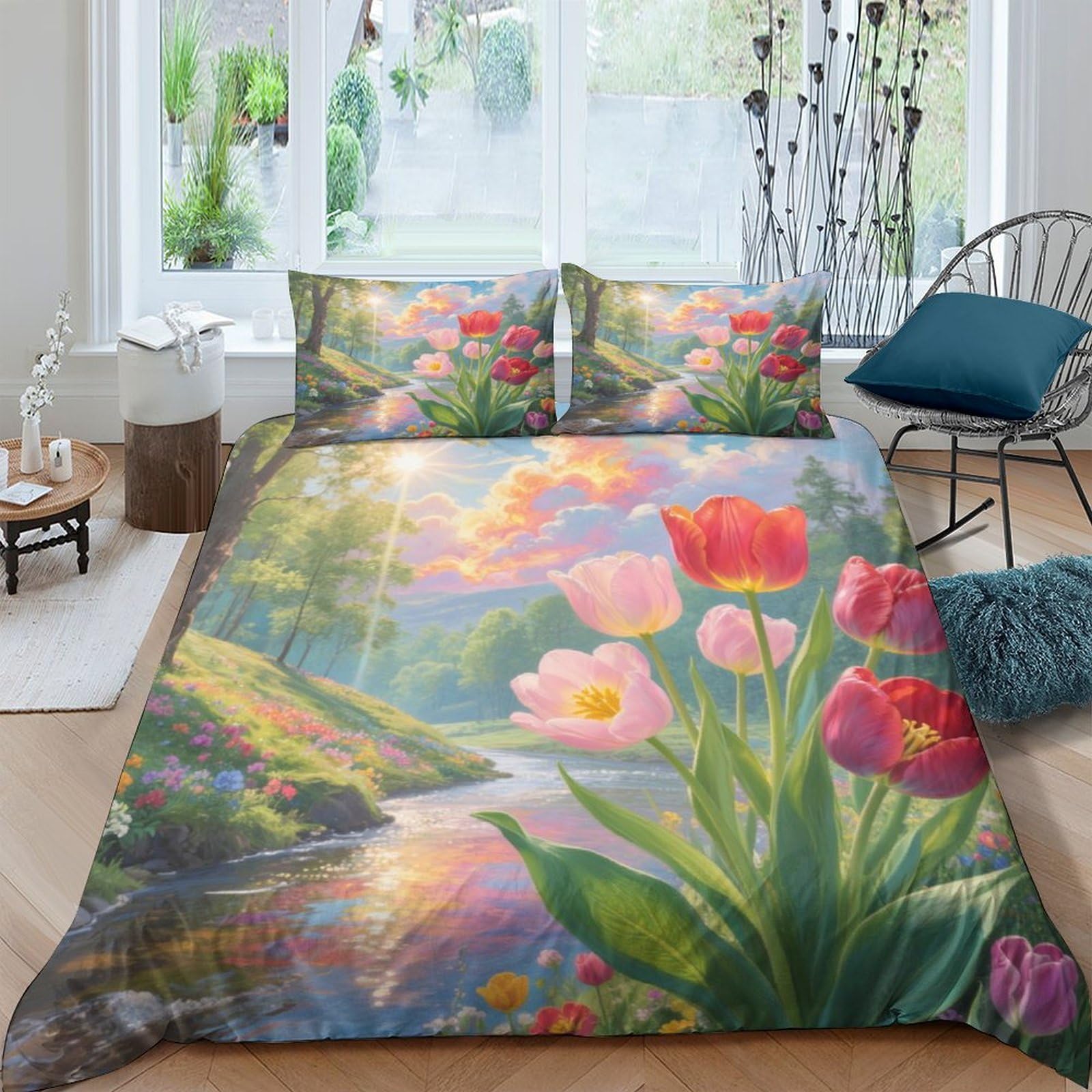 Housse de couette tulipe 3D résout le problème de repassage lit king microfibre douce