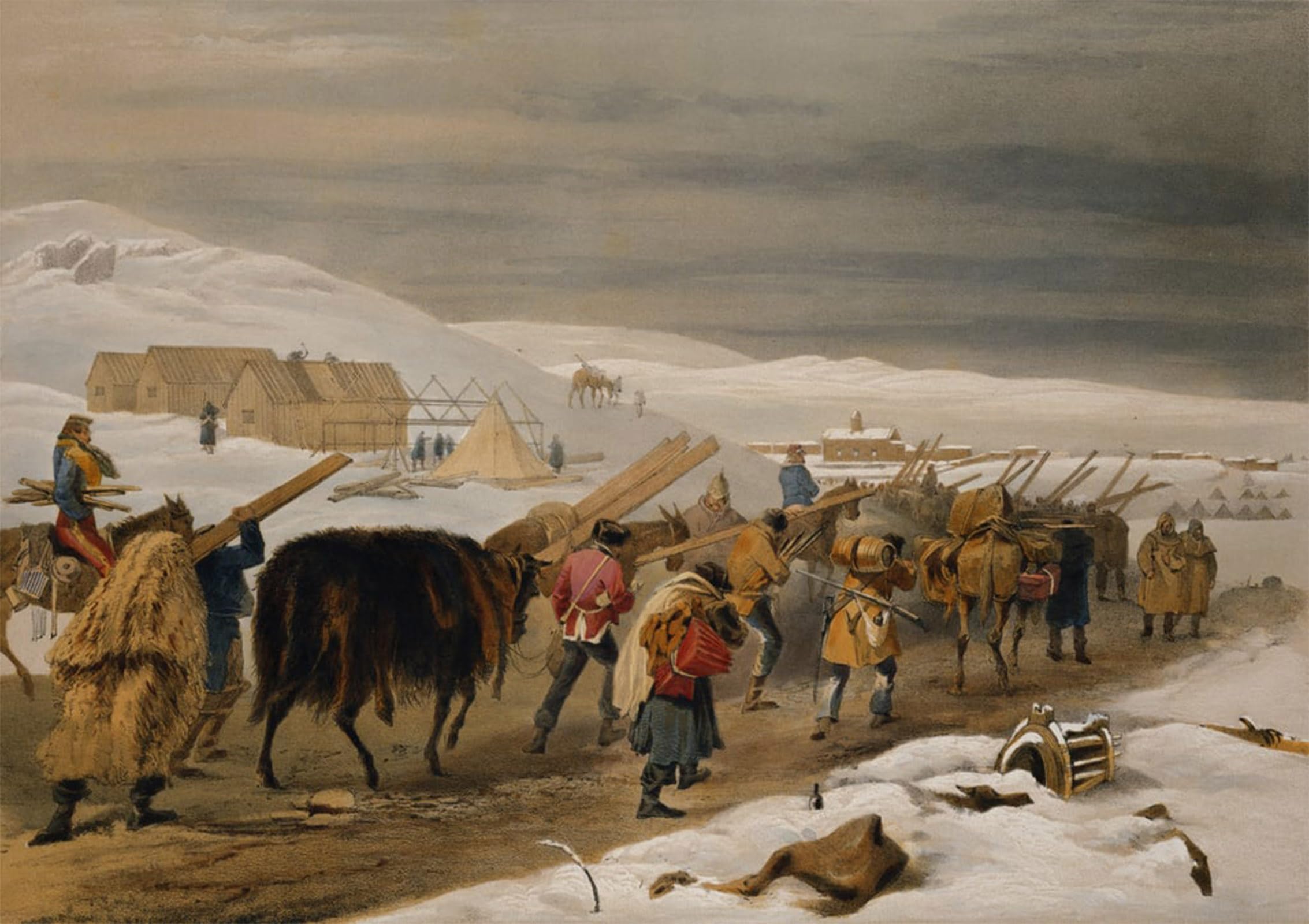 Huttes et vêtements chauds pour l\'armée William Simpson tableau toile