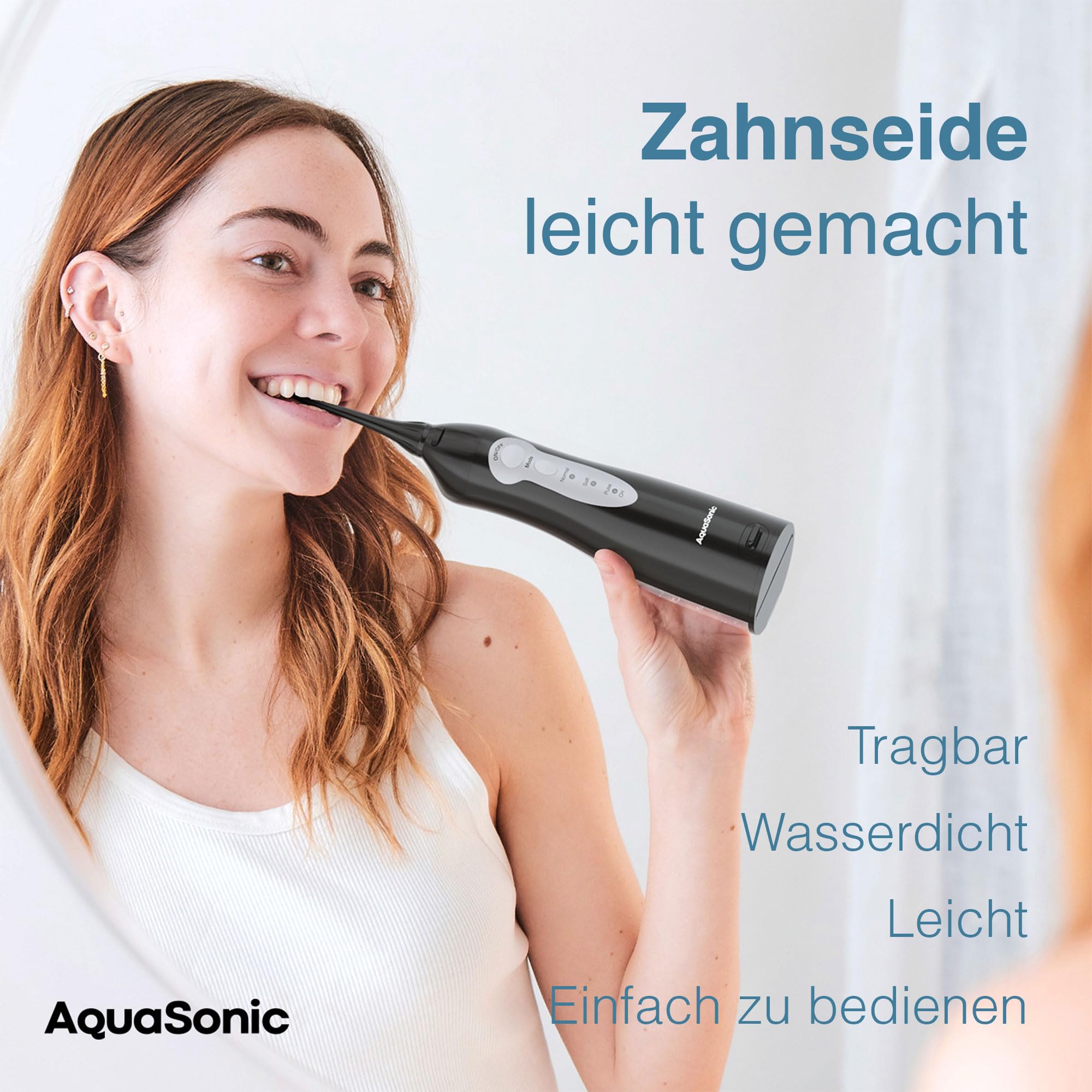 AquaSonic Aqua Flosser Kabellose Munddusche, wiederaufladbarer Water Flosser zur Zahnreinigung, wasserdichter tragbarer Oral Irrigator mit 5 Düsen für Zahnspangen, Zuhause & Reisen