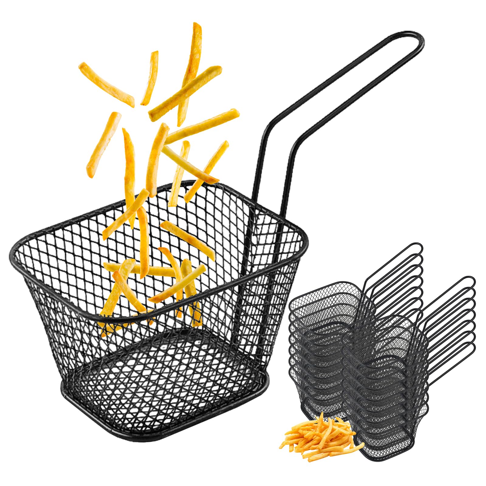 Cestini Per Patatine Fritte, 12 Pezzi Cestini Per Friggere, Cestello Per Friggere, Piccoli Cestino In Acciaio Inox, Mini-Cestini Da Portata Con Manico, Cestino Per Patatine Fritte, Anelli Di Cipolla