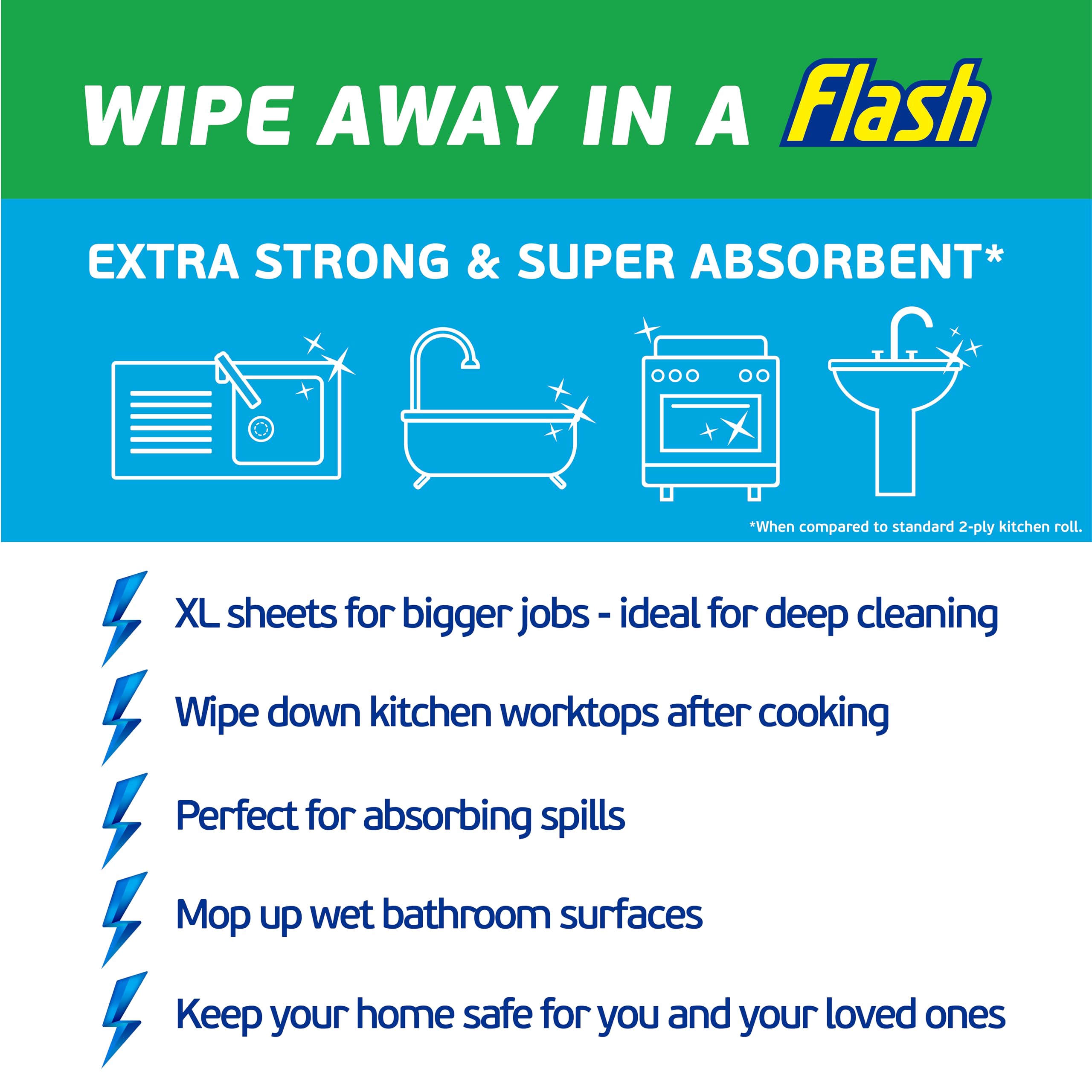 Flash Extra Large Kitchen Rolls - 12 Rolls, 3-Ply Strength, 100 Sheets - View #11