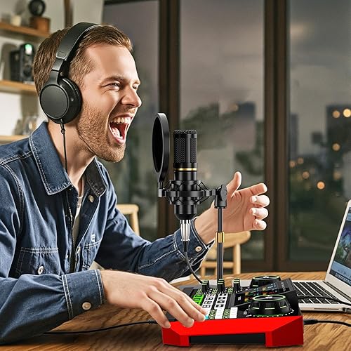 Miniatura 8 de Paquete de micrófono para podcast G9 con mezclador de audio de tarjeta de sonido en vivo, equipo de podcast, tablero de sonido con micrófono de