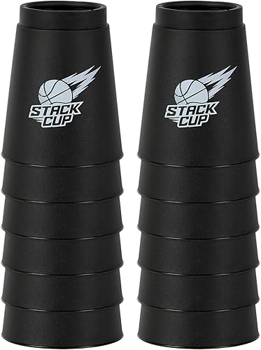DEWEL Quick Stacks Cups, 12 piezas de juego de entrenamiento de velocidad de vasos apilables para deportes (negro-nuevo)