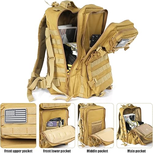 Miniatura 5 de Mochila táctica militar 45L, Caqui, Táctica