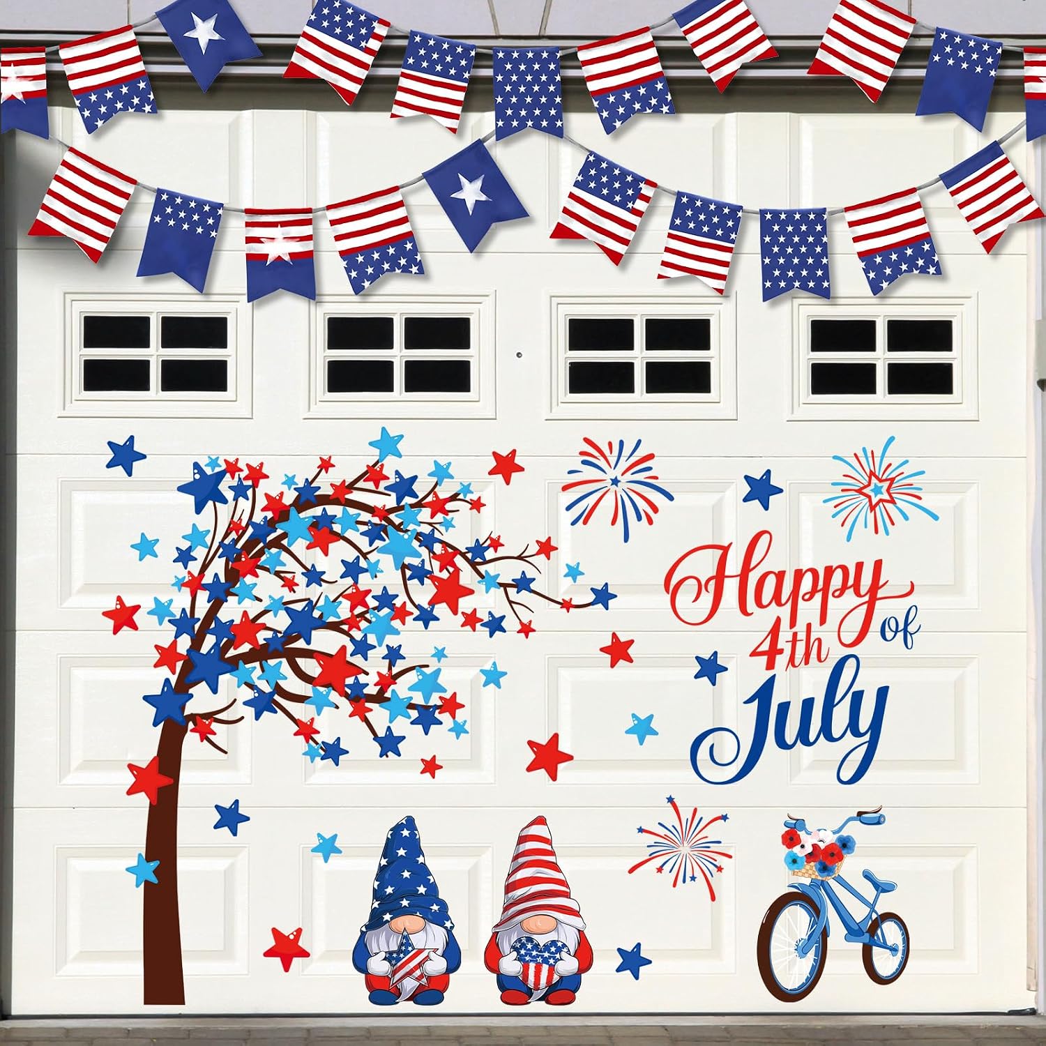 FYSUIMU 30 Pcs Patriotic Tree Garage Magnets Decor Happy 4th of July Garage Door Decals Red Blue Star Tree Gnome Magnetic Stickers for 250th Anniversary Independence Day Party Home Refrigerator Car