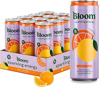 Sparkling Energy Drink - Natural Caffeine, Zero Sugar, 180mg Caffeine - Antioxidant-Rich with Green Coffee Bean, Green Tea Extract, Prebiotics - Orange - 12oz 12 Pack