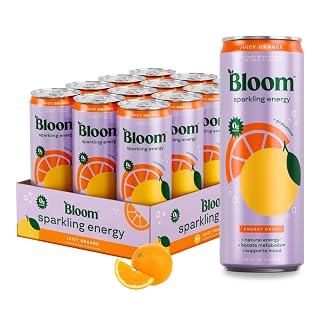 Bloom Nutrition Sparkling Energy Drink - Natural Caffeine, Zero Sugar, 180mg Caffeine - Antioxidant-Rich with Green Coffee Bean, Green Tea Extract, Prebiotics - Orange - 12oz 12 Pack - Amazon product rated Grade A