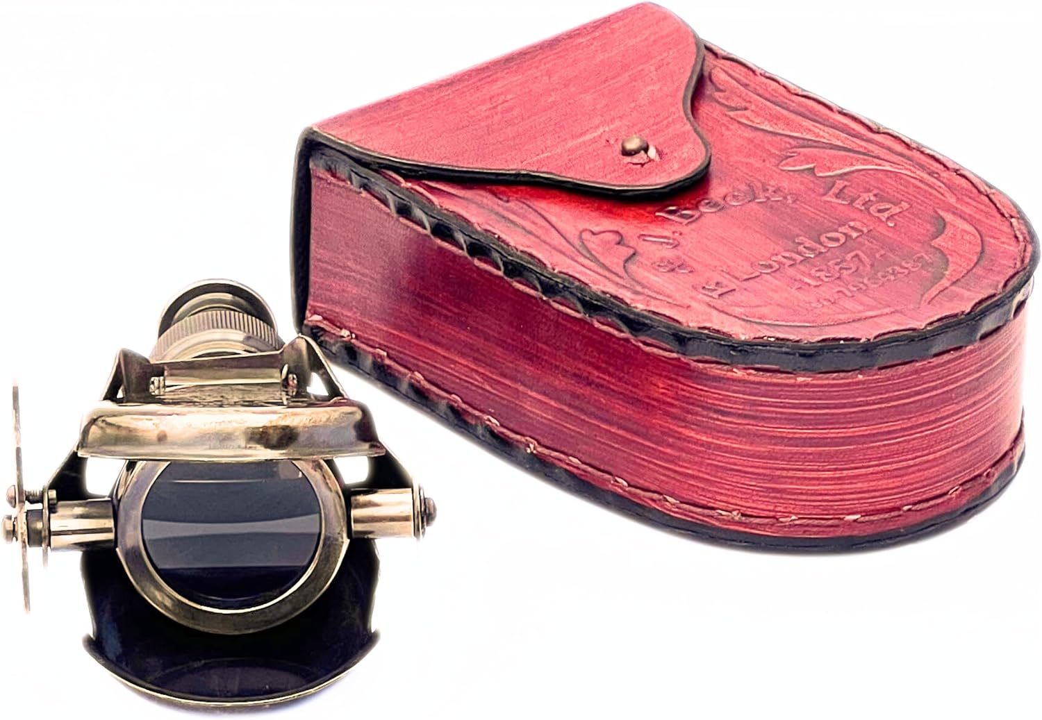 Antique Brass Handheld Monocular with Leather Case – Vintage Nautical Spyglass for Hunting, Bird Watching, Trekking, Camping & Outdoor Decor