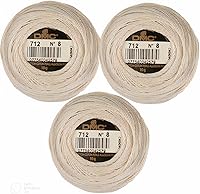 Vista 1 de DMC Pearl - Bolas de hilo color crema, 3 paquetes, tamaño 8, DMC 116 8-712, 95 yardas, %100 algodón, paquetes INCELER