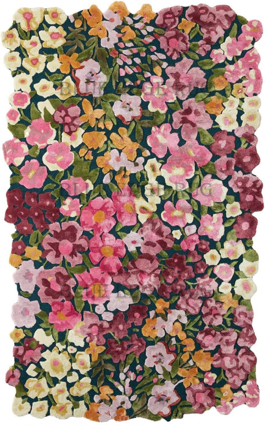 Handmade Flower Multicoloured Irregular Area Rug 100% Imported Blended Wool Floral Area Rug (3x5 feet)
