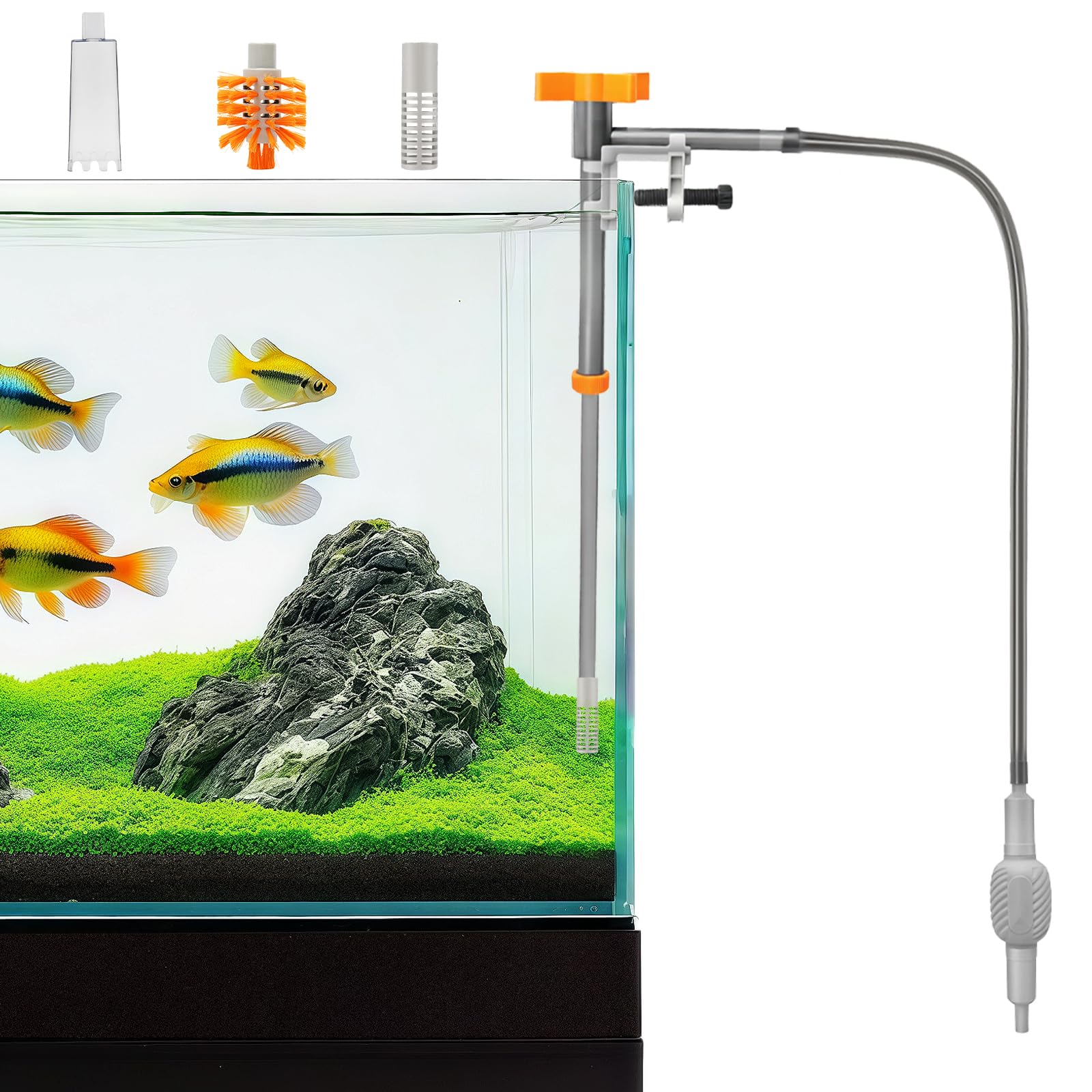 FANGCCC Fish Tank Cleaning Kit, Aquarium Gravel Cleaner with 3 Cleaning Heads, Extendable Tube 34-47cm