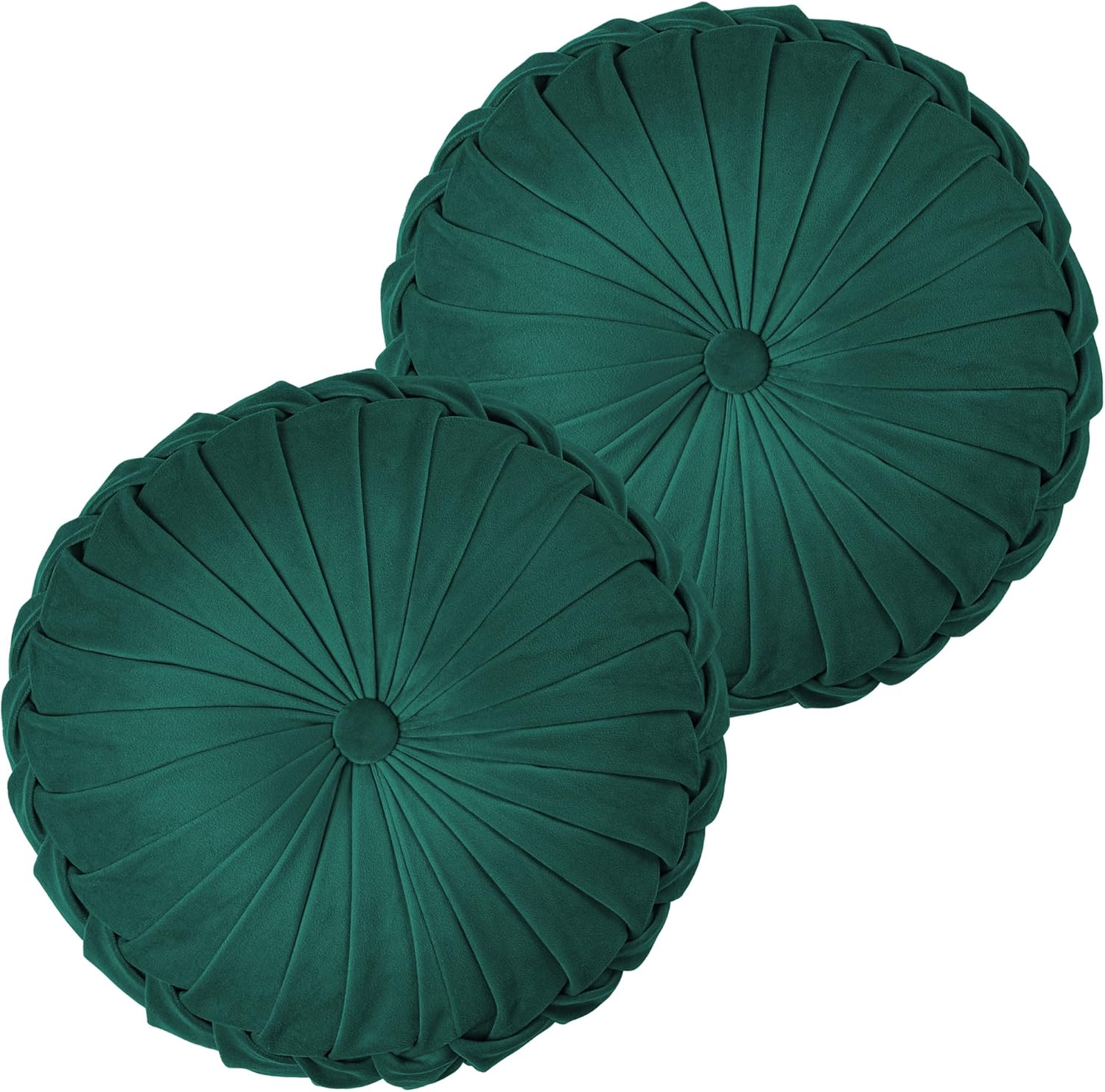 ROSE&RISY Round Pleated Velvet Throw Pillows, 2 Pack Decorative Accent Pumpkin Pillow Cushion for Couch Sofa Chair Bed Car Home Decor (14.5 Inch, Teal)