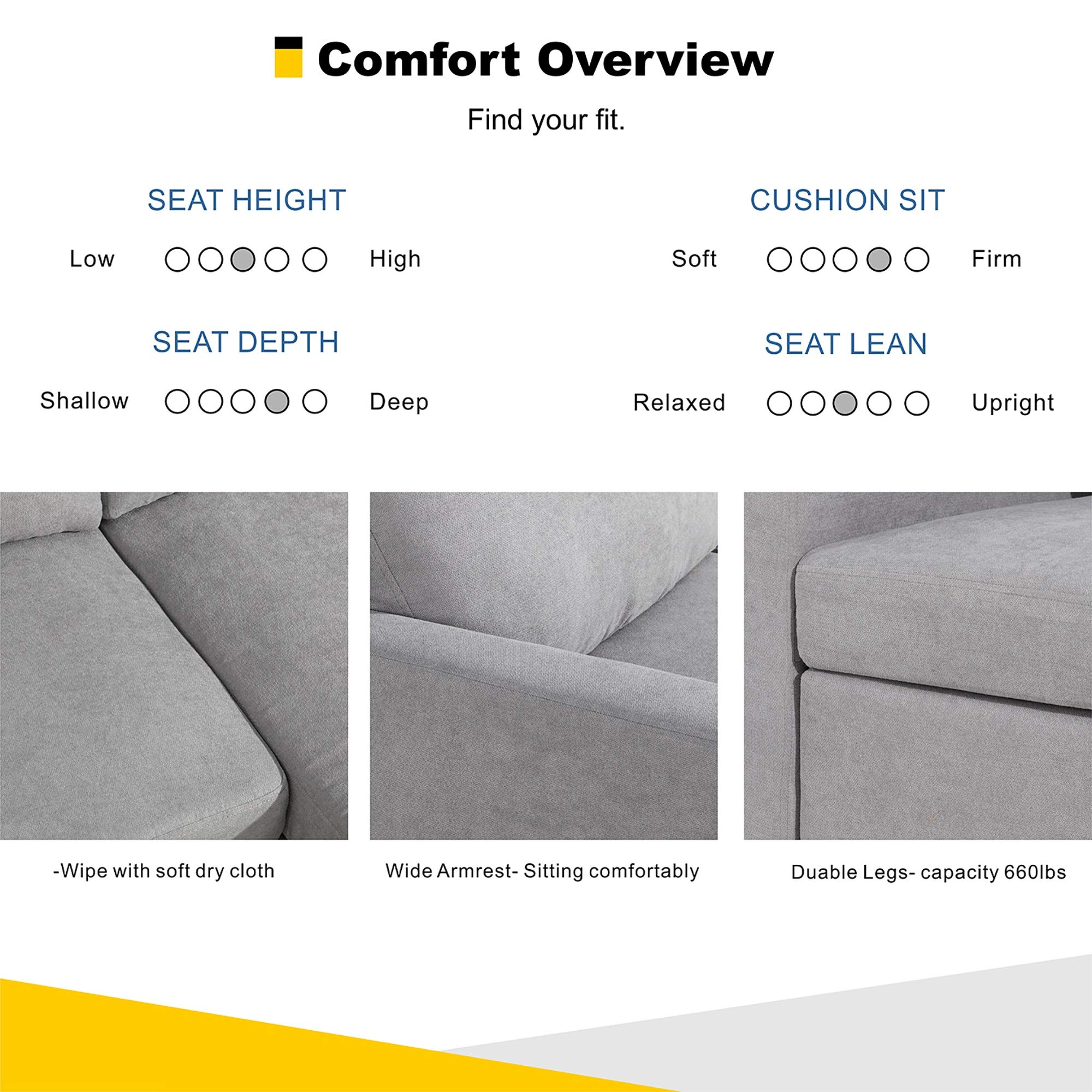 JY QAQA Convertible Sectional Sofa Couch with 3Seat Sofa, LShaped