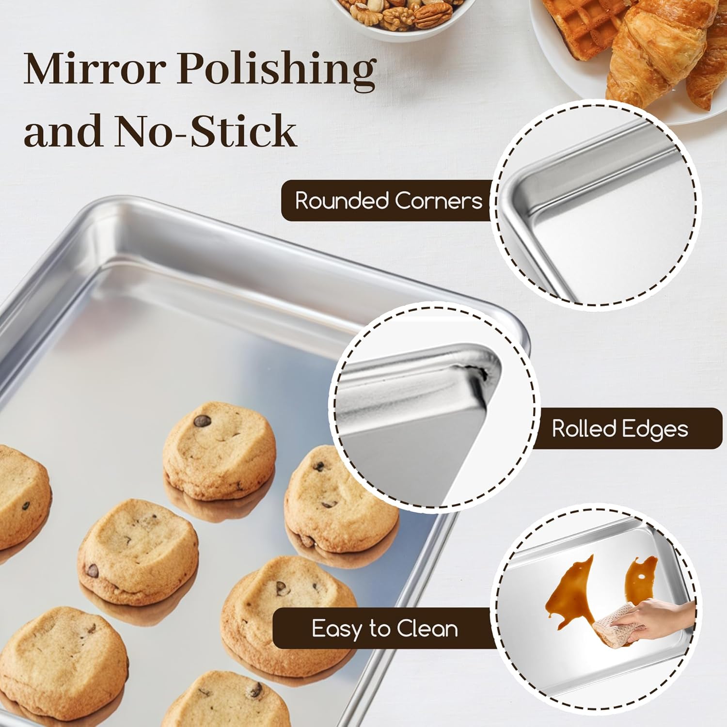 Aluminum Baking Sheet Set of 4, 2 Half Sheet Pans & 2 Quarter Size, Commercial Heavy Duty Cookie Sheets for Oven