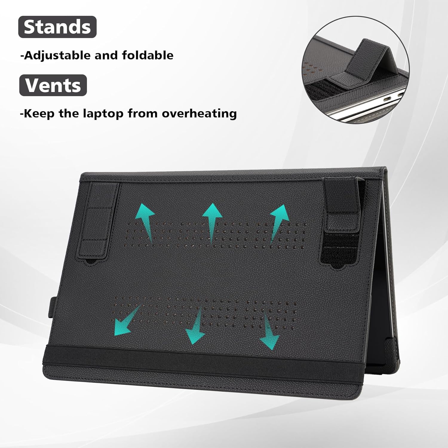 TYTX Compatible with MacBook Air 13.6 Inch Case,PU Leather MacBook Air Case for Model M4 A3240 M3 A3113 M2 A2681 2022 2023 2024 2025 Retina Display Touch ID, with Vents and Stand Function, Black