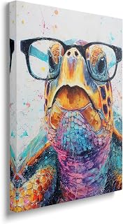 Graffiti Sea Turtle Canvas Wall Art Colorful Banksy Turtles Pictures Pop Art Painting Sea Turtle Prints Abstract Modern Animal Artwork for Bathroom Living Room Bedroom Office Framed Wall Decor 12"x16"